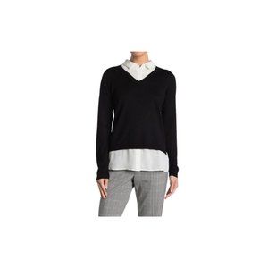Adrianna Papell V-Neck Twofer Sweater Black/White Size M